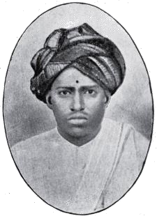 Oval portrait of Subba Iyer, a young man in a patterned turban.