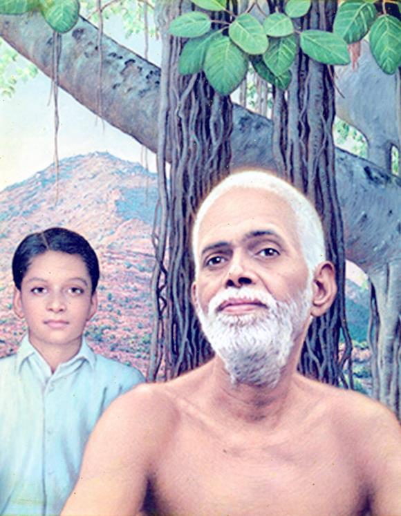 ‘Boy’ Ganesan with Sri Bhagavan
(a painting)