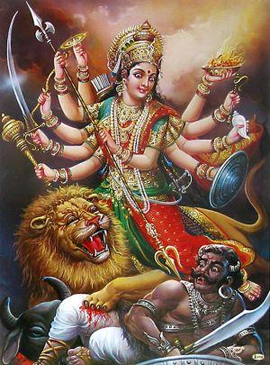 ‘…..the Mother assumed a fierce Form, fought with the demon and destroyed him…..’
