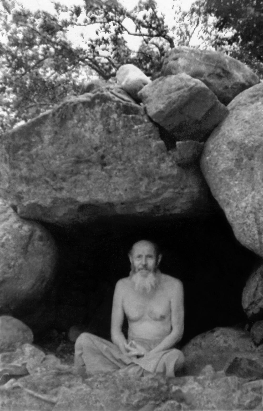 “.....Swami Abhishiktananda inside the cave on the Holy Hill - Arunachala…..”