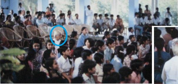 Krishnaji seated on the floor, listening to the ‘Vedic chanting’