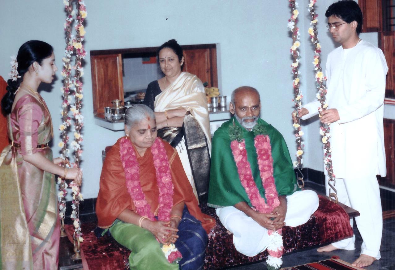 Vidya and Sankar (newly married) being blessed by the ‘presence’ of Sri Sri Anna and Manni at ‘Ananda Vana’ (Anu Ma’s residence)