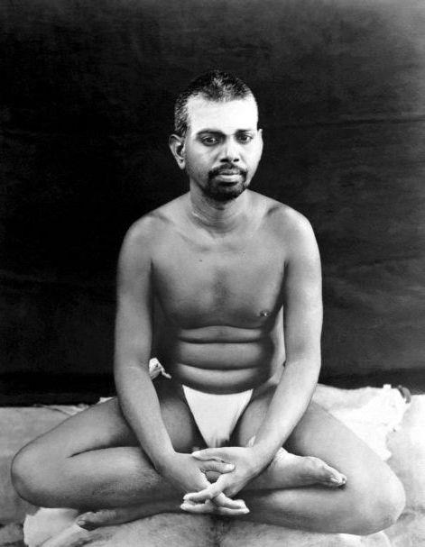 Bhagavan seated on a deer skin at Virupaksha Cave