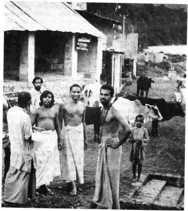 A general view of the early buildings. The steps on the right lead to Swamiji’s kutir.