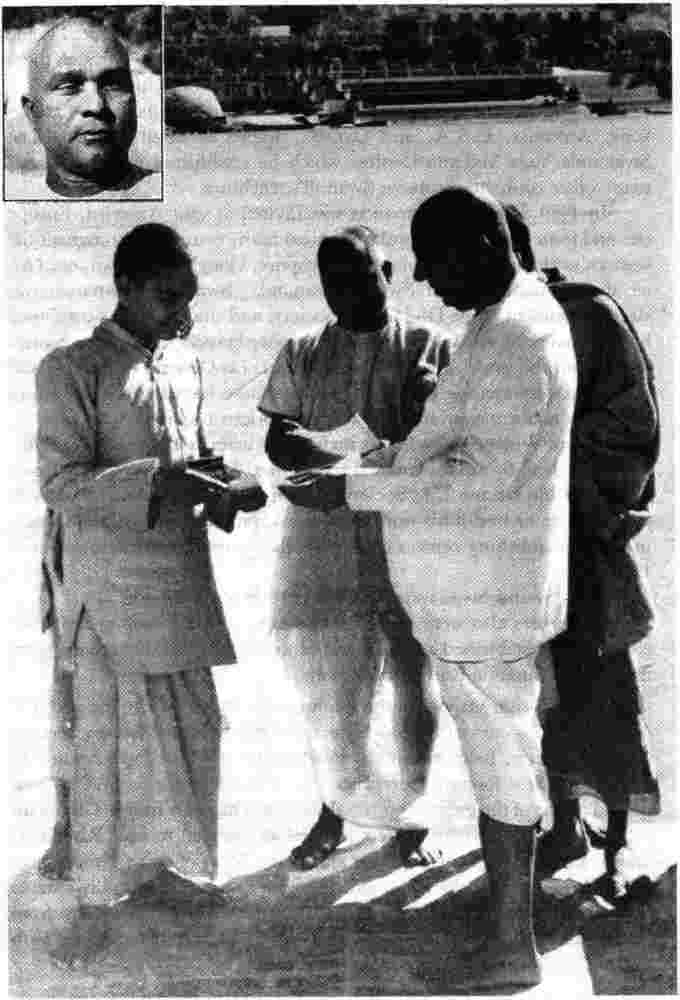 Swamiji with Swamis Paramananda (see insert also) and Venkatesananda