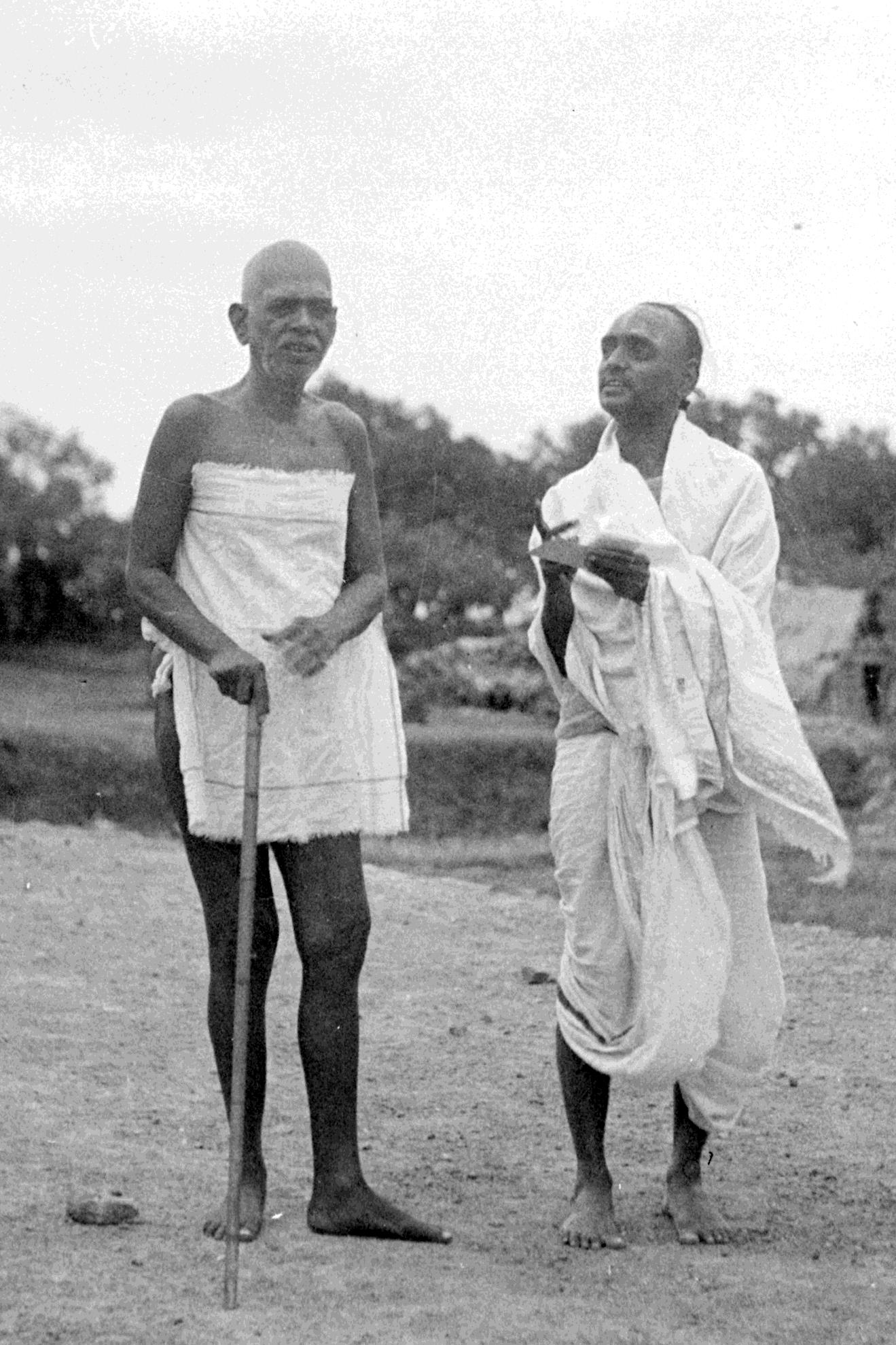 photograph: Sri Bhagavan and T.K. Sundaresa Iyer standing outdoors