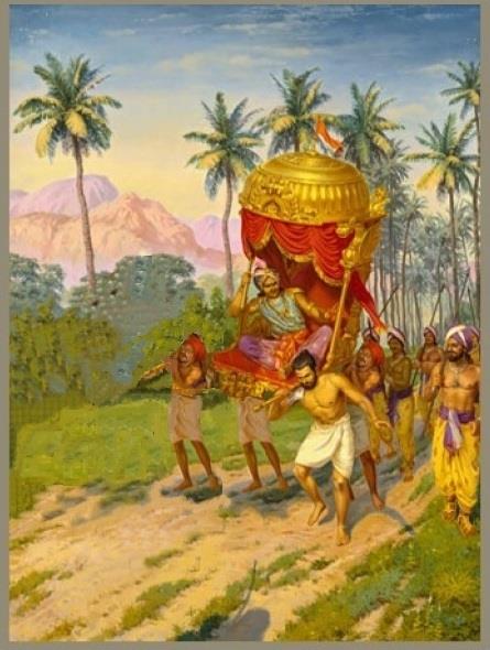 painting: Jada Bharata carrying the King's palanquin, King inside