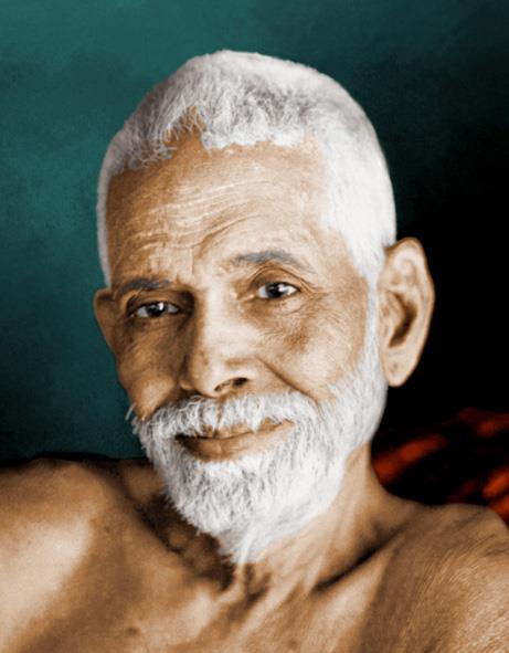 colour photo portrait of Sri Bhagavan Ramana Maharshi