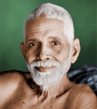 colour portrait of Sri Bhagavan (head and shoulders), text wrapped to its right