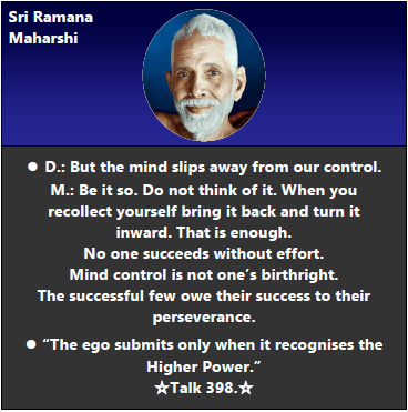 quotation card: dark-blue header with the words "Sri Ramana Maharshi" and an oval portrait of Sri Bhagavan, over a dark-grey panel of centred white text (transcribed in the following block)
