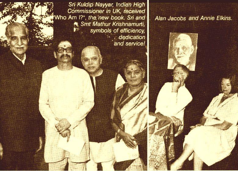 collage of two photographs, London: group with Sri Kuldip Nayyar; Alan Jacobs and Annie Elkins seated