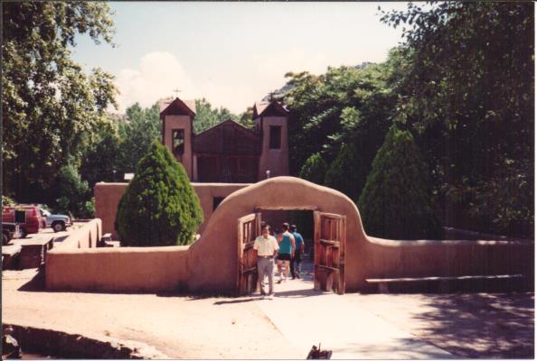 photo of adobe church entrance, Santa Fe