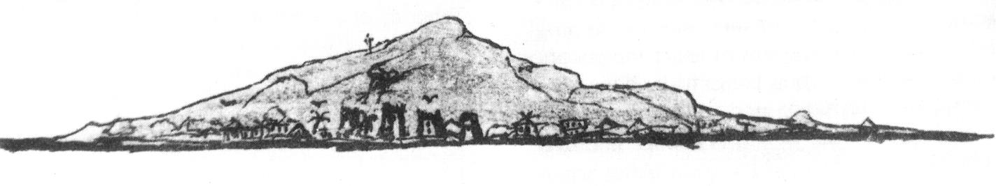 pen drawing of Arunachala hill in profile